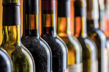 Bottles of wine lined up at our restaurant